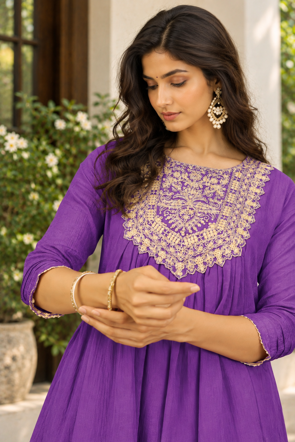 Women Purple Silk Embroidery Kurta set