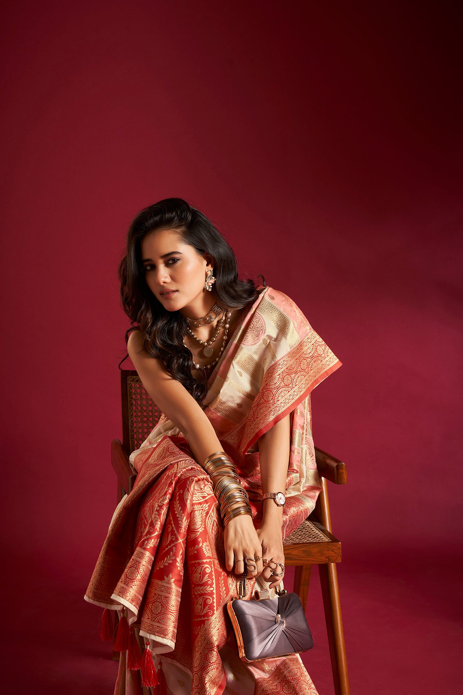 Multicolor Banarasi Silk Saree with Unstitched Blouse