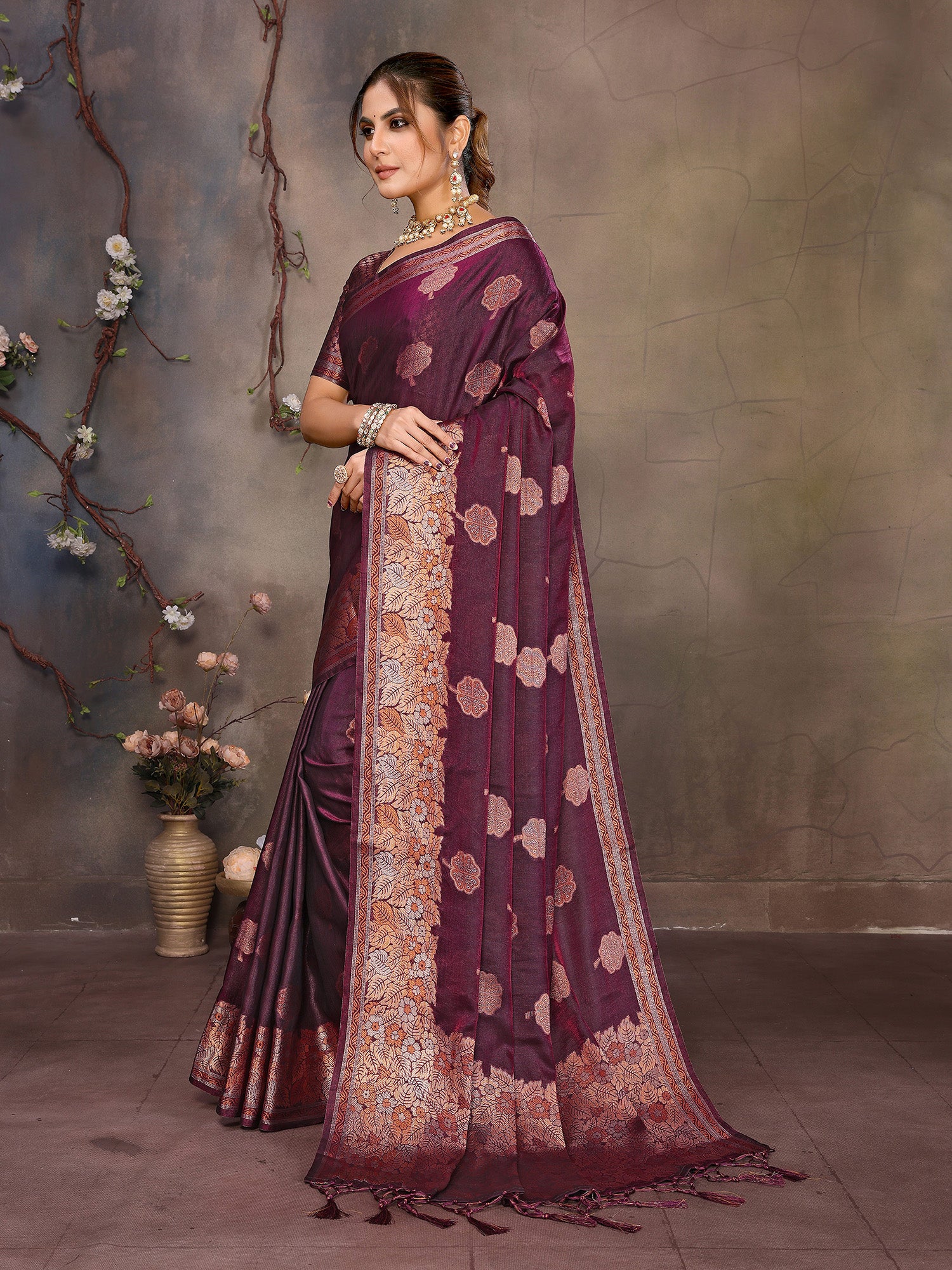 Pink Banarasi Silk Saree with Unstitched Blouse