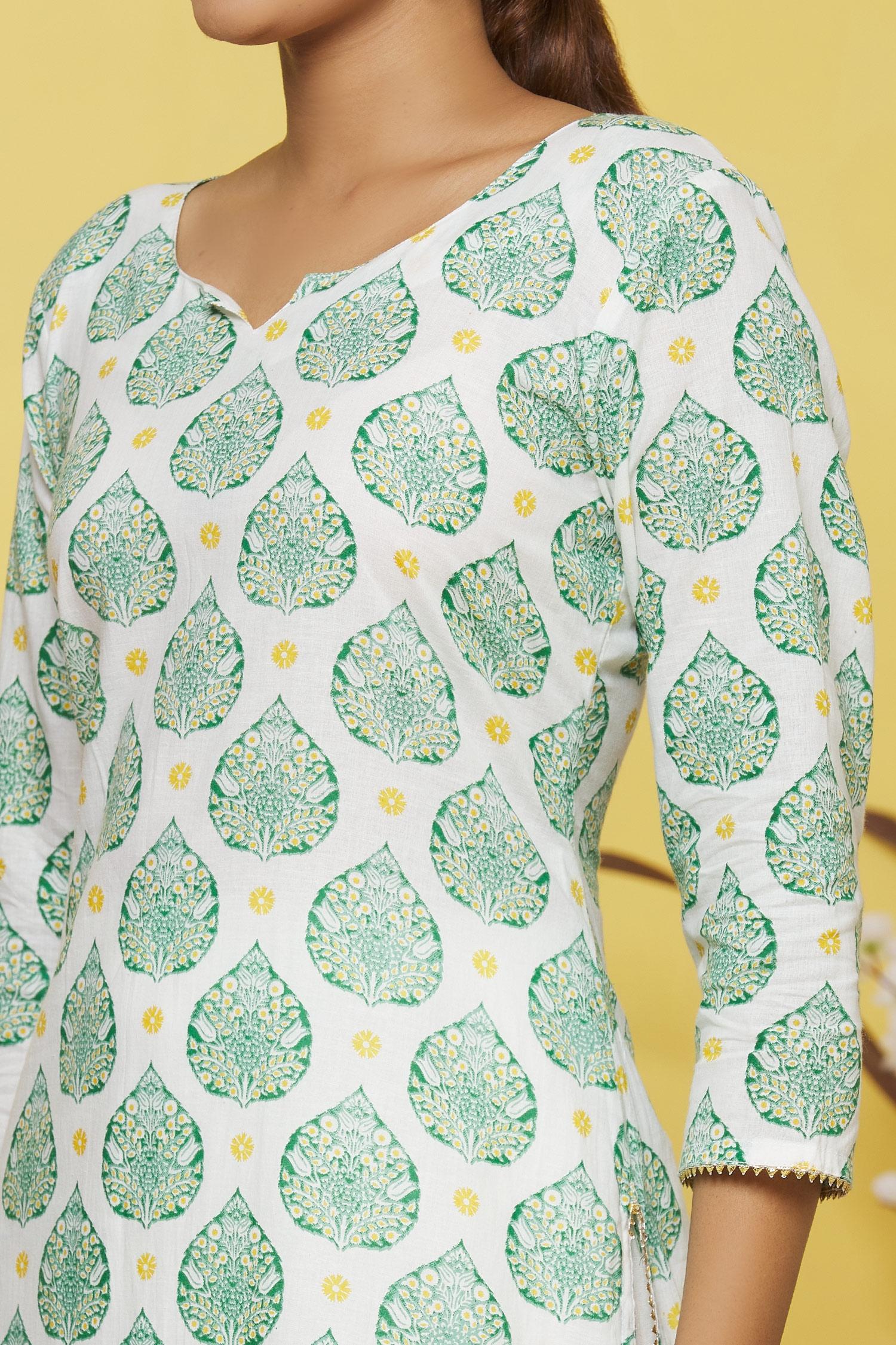 White Based Printed Cotton Kurti with Matching Palazzo Set