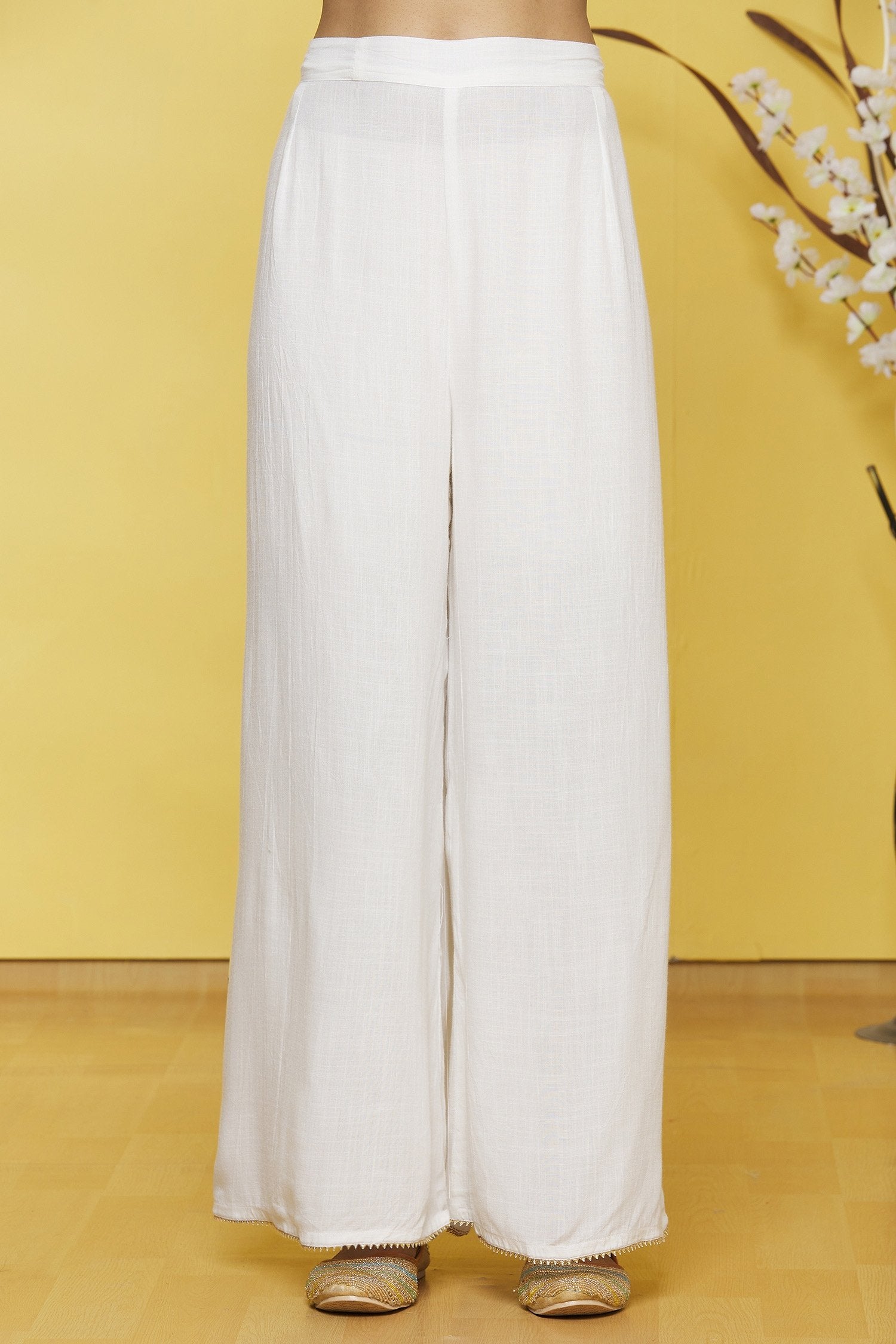 White Based Printed Cotton Kurti with Matching Palazzo Set