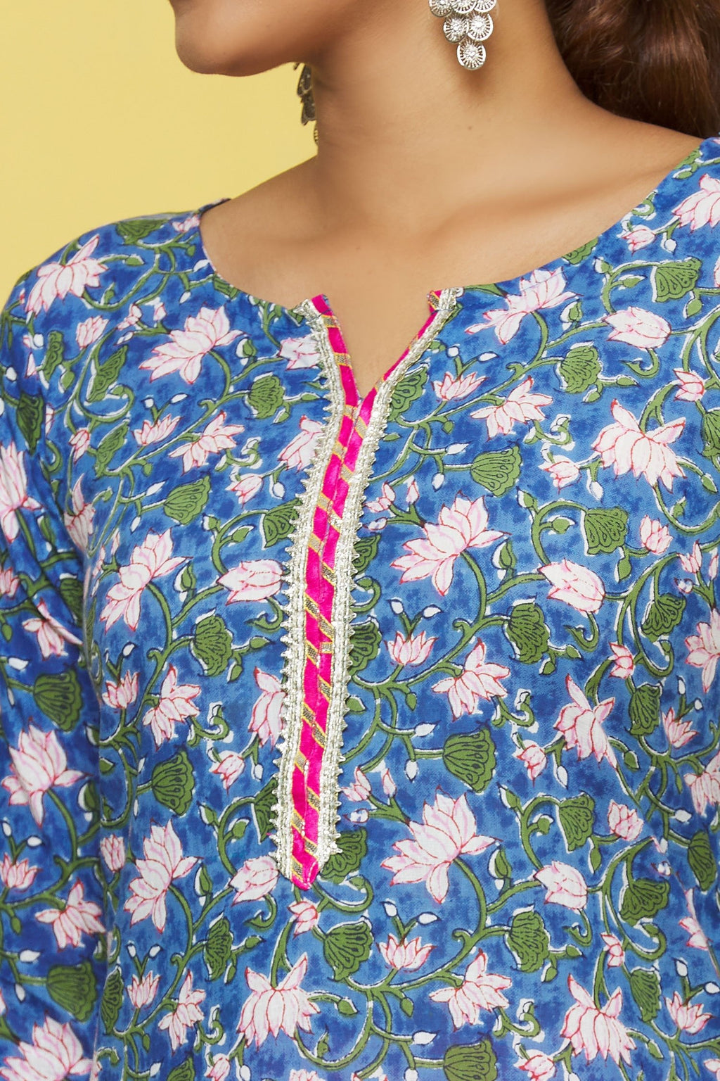 Blue Flower Printed Cotton Kurti