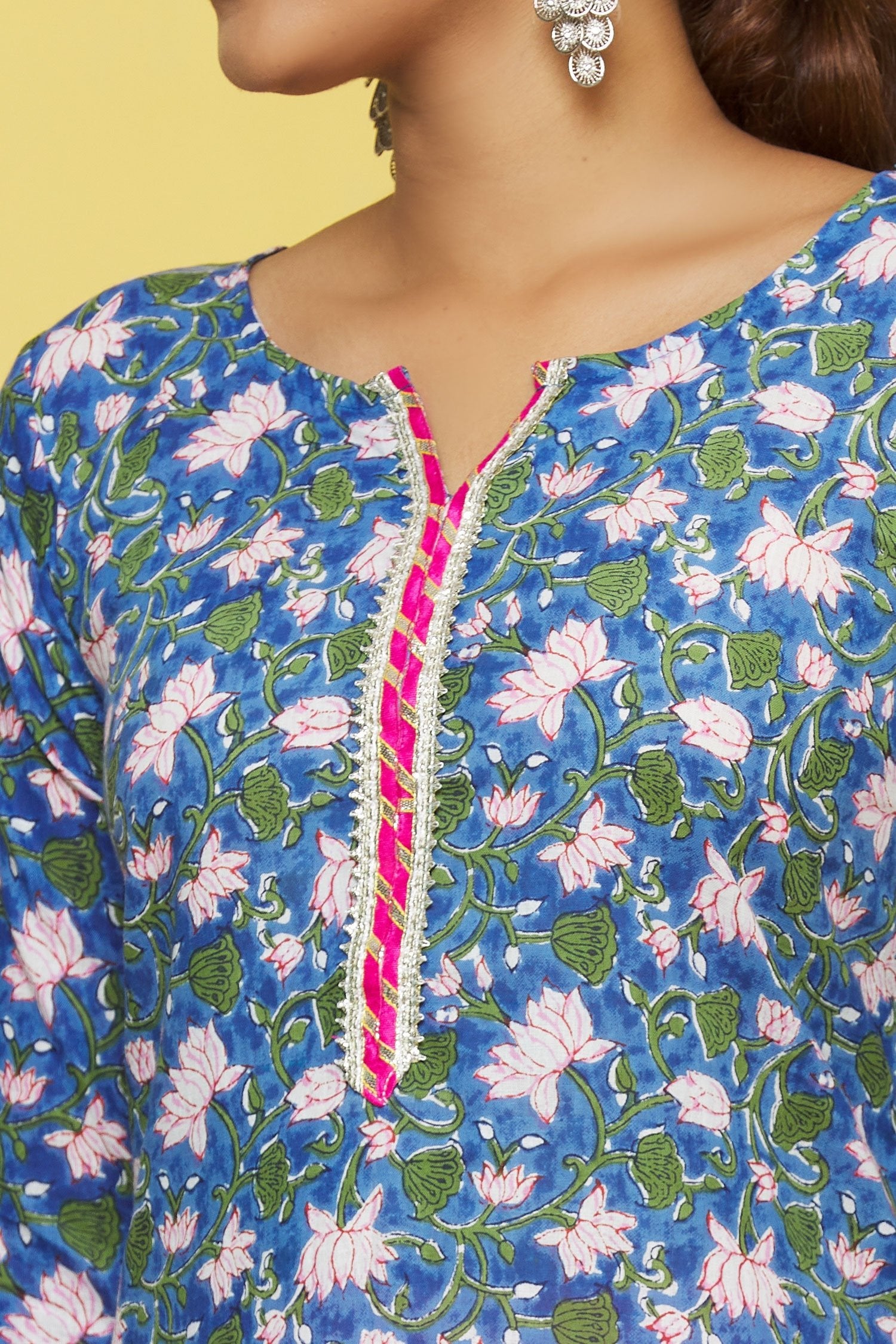 Blue Flower Printed Cotton Kurti