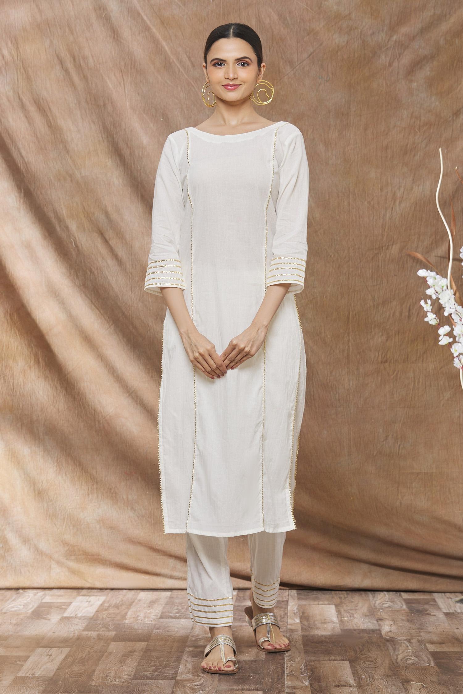Off White Princess cut Kurti with Matching Pant