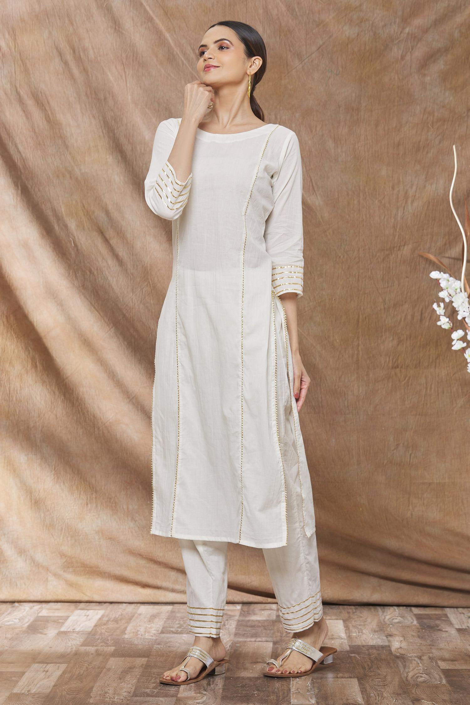 Off White Princess cut Kurti with Matching Pant