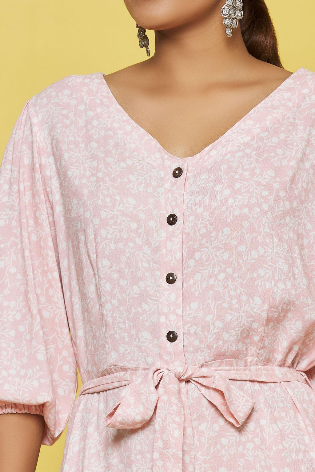 Light Pink Flower Printed Rayon Maxi Dress