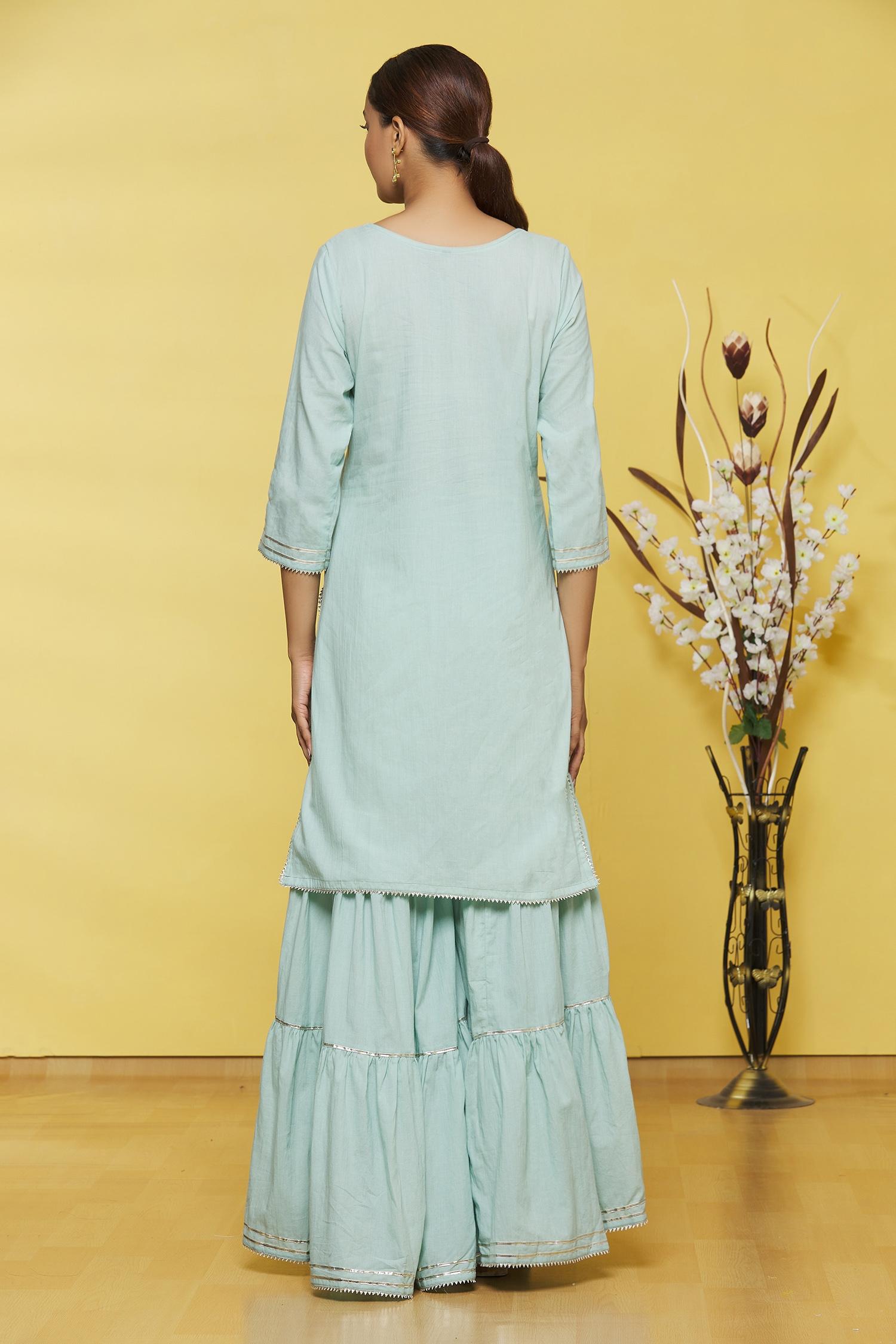 Green Cotton Kurti Sharara set