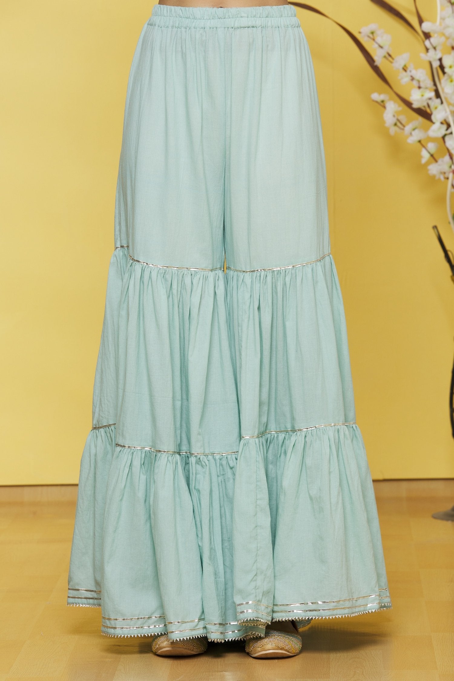 Green Cotton Kurti Sharara set