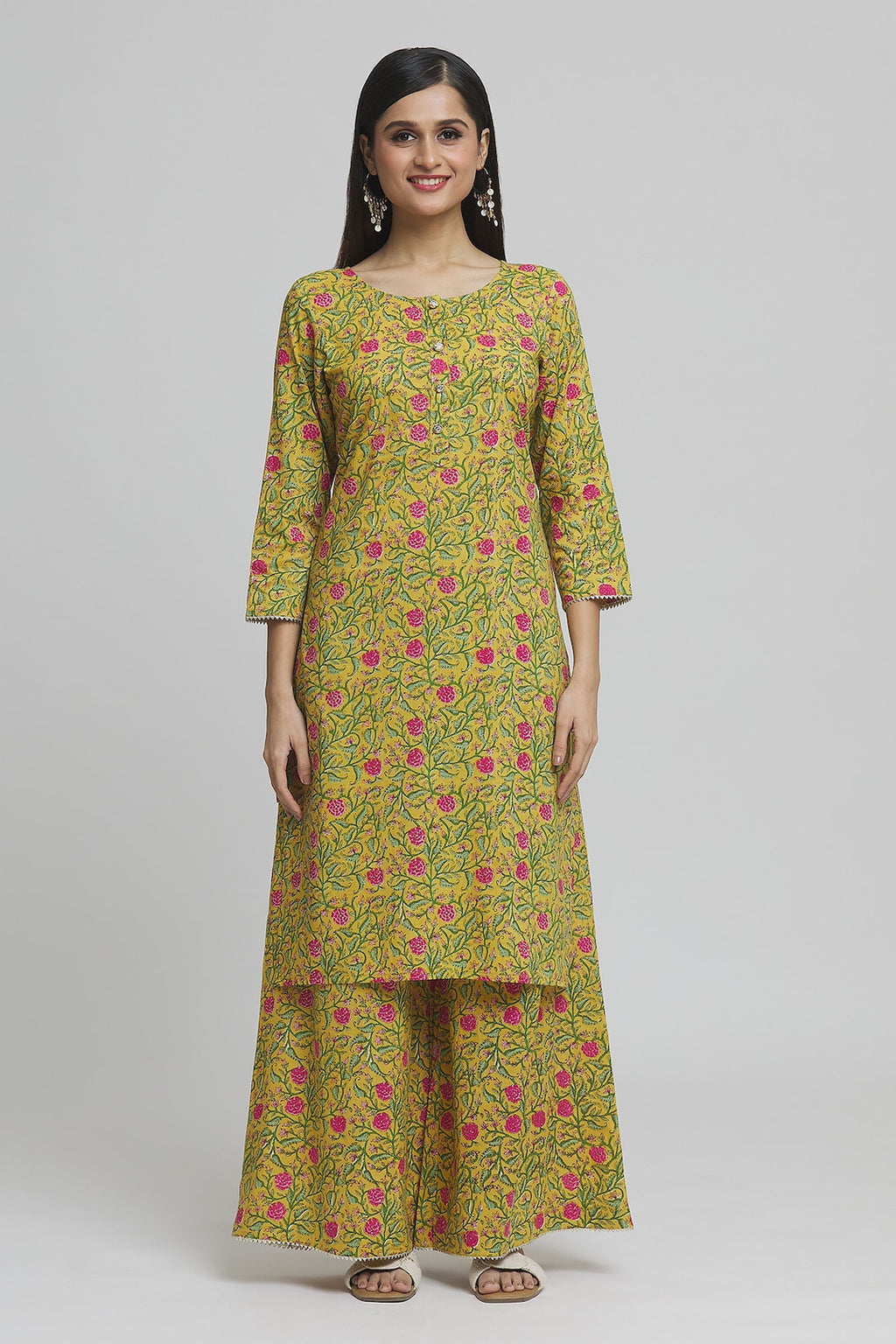 Printed Mustard Gather Kurta and Pant