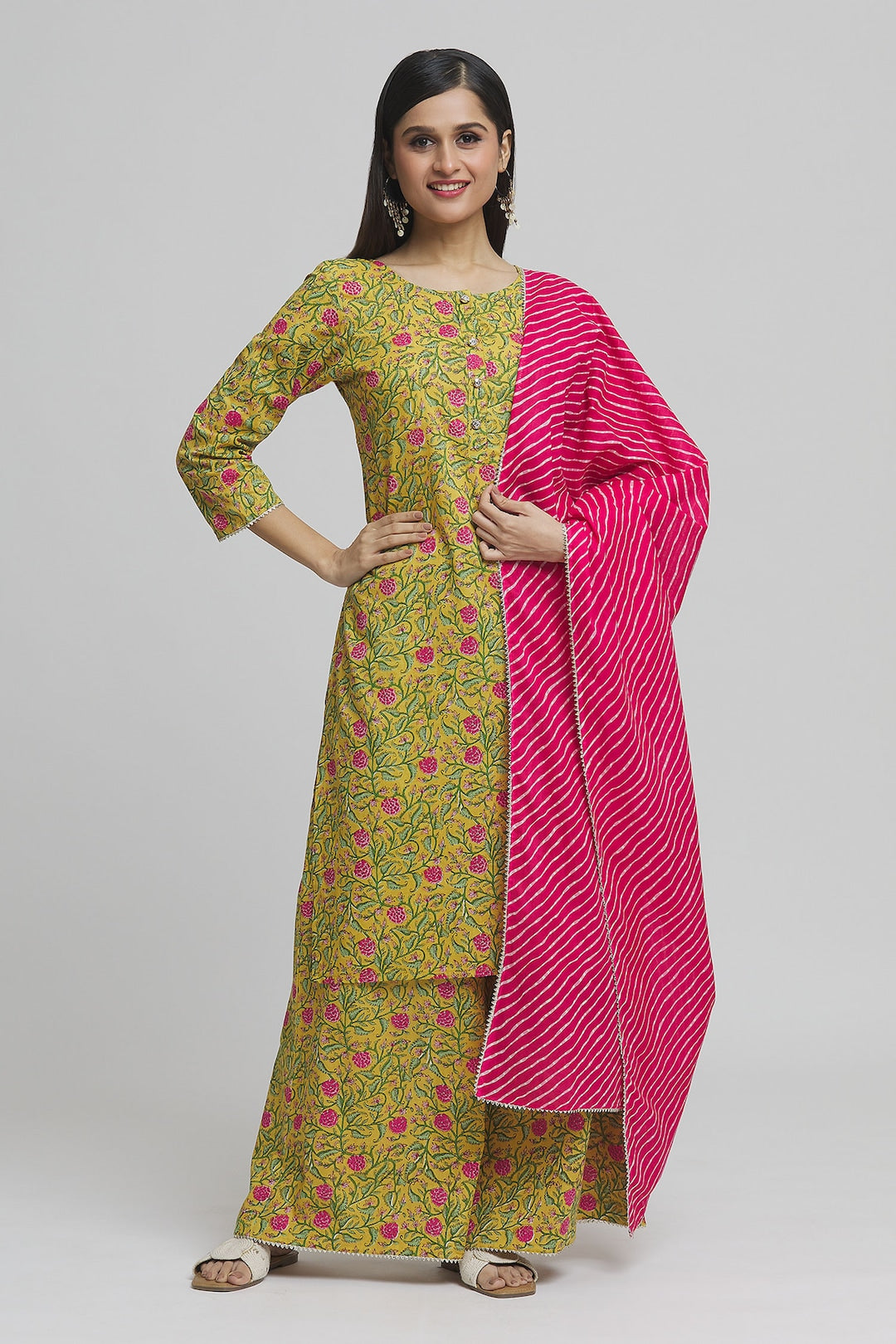 Printed Mustard Kurta Plazzo Set