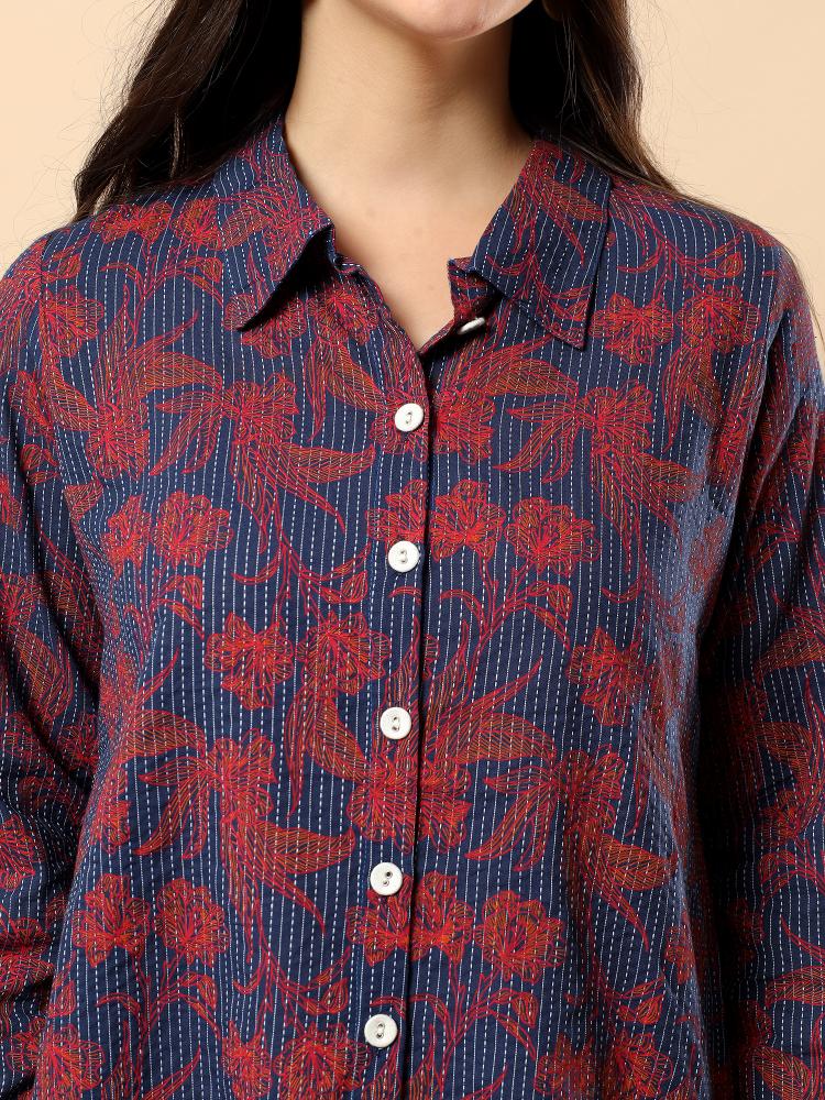 Women Maroon Plain Cotton Shirt  Trouser Set
