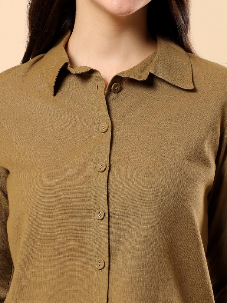 Women Green Plain Cotton Shirt  Shorts set