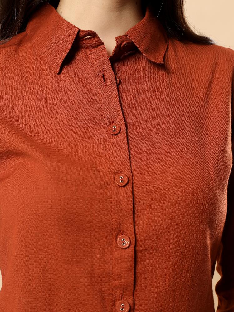 Women Brown Plain Cotton Shirt  Shorts set