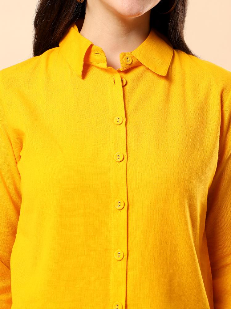 Women Yellow Plain Cotton Shirt  Shorts set