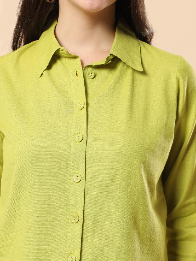 Women Green Plain Cotton Shirt  Shorts set