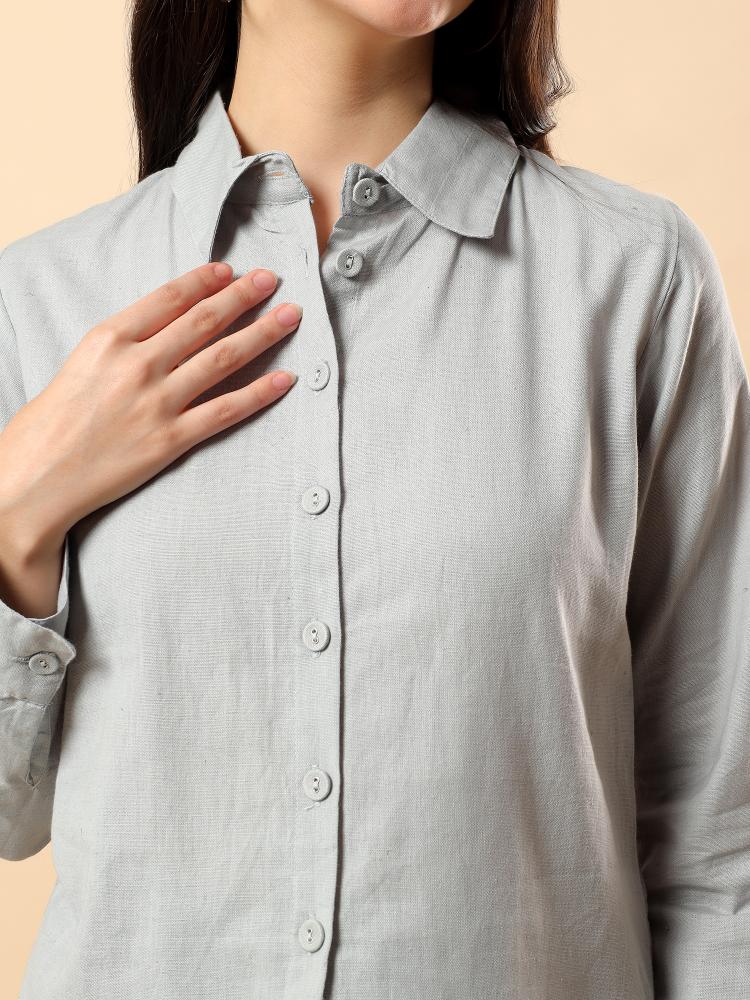 Women Grey Plain Cotton Shirt  Shorts set