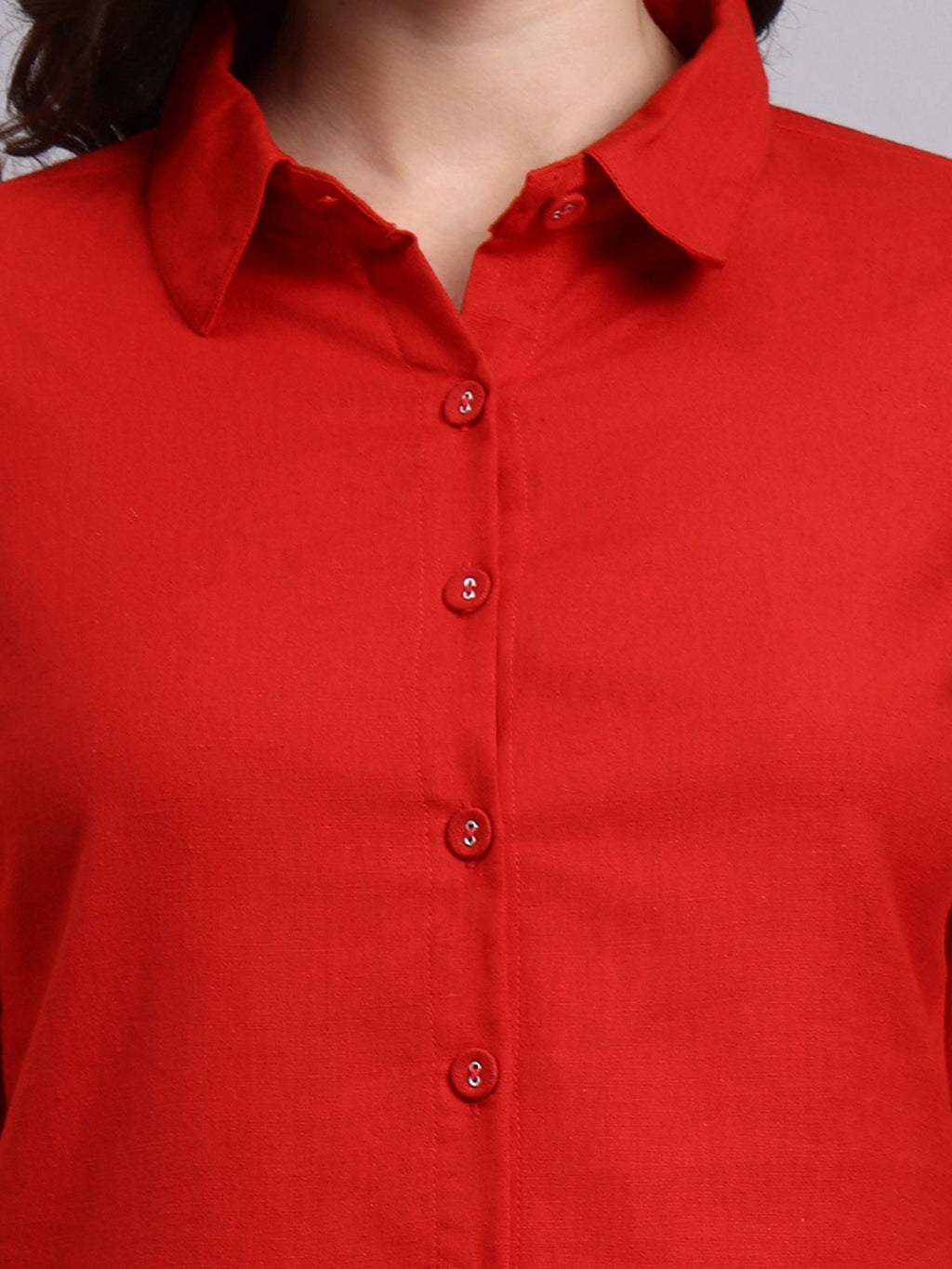 Women Red Plain Cotton Shirt & Shorts