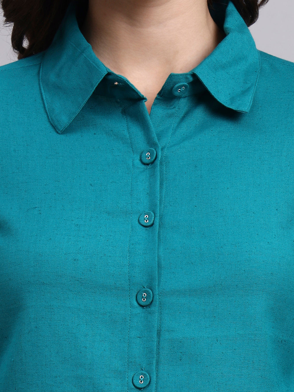 Women Turquoise Plain Cotton Shirt & Shorts