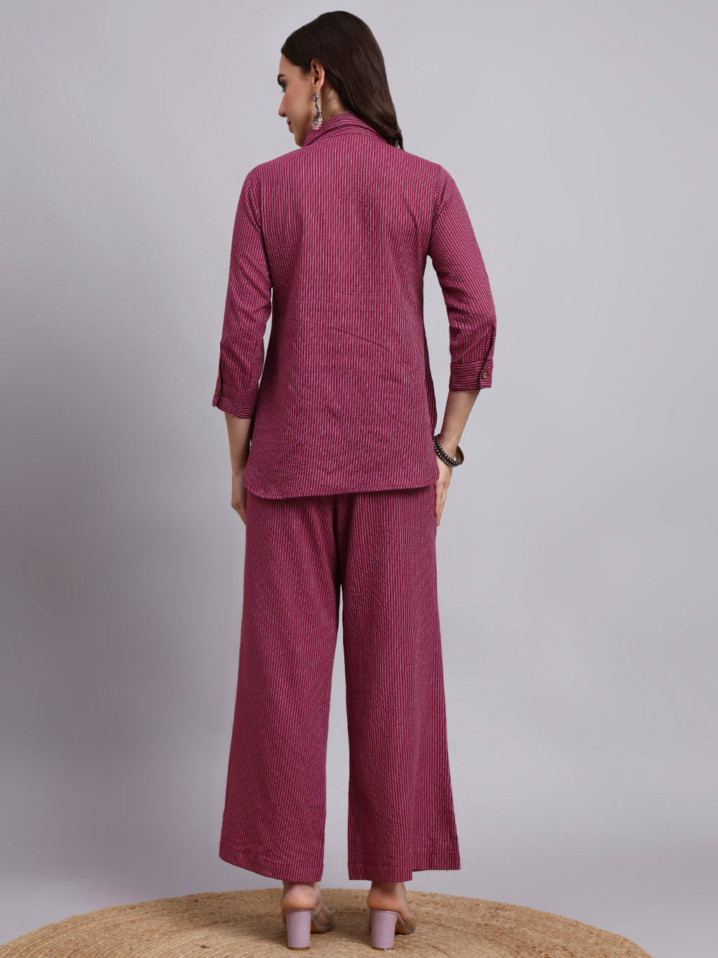 Women Purple Plain Cotton Shirt & Pant set