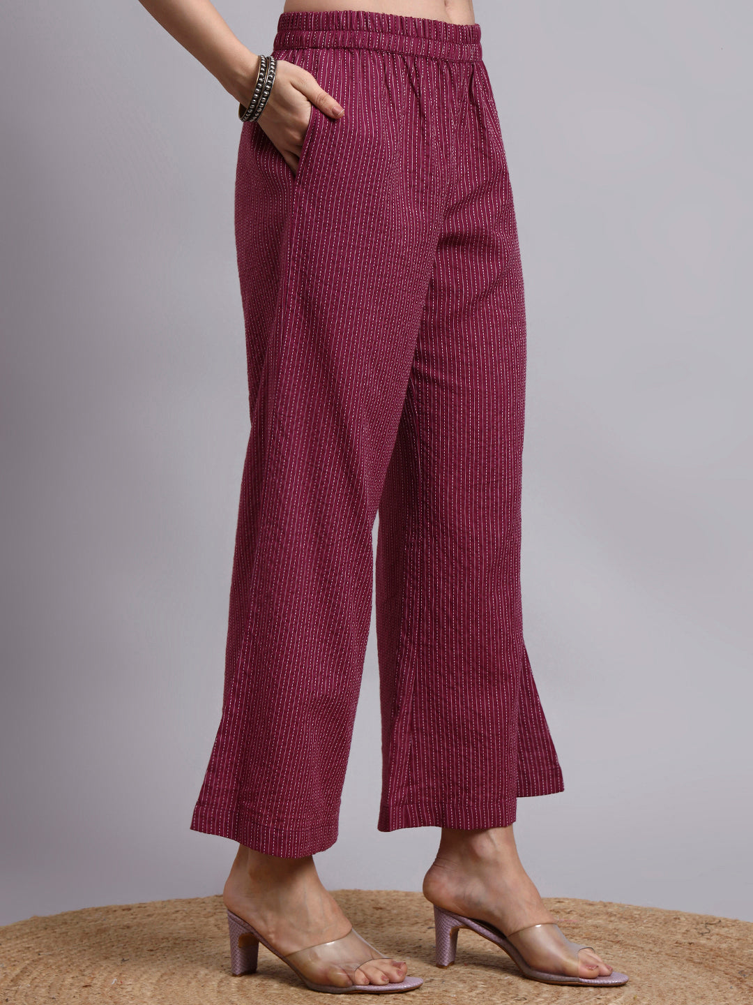 Women Purple Plain Cotton Shirt & Pant set