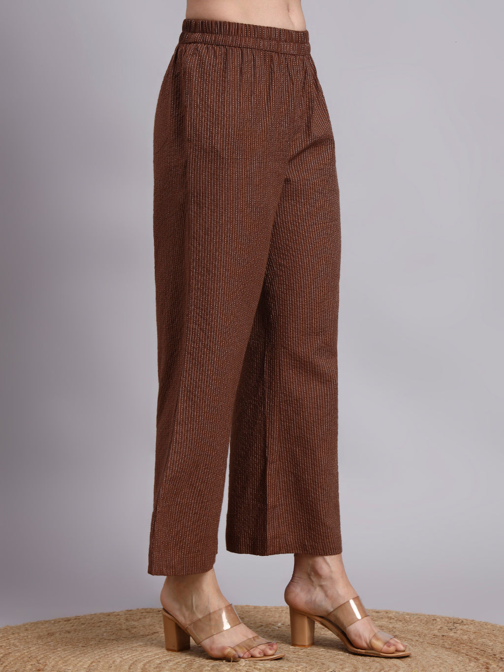 Women Brown Plain Cotton Shirt & Pant set