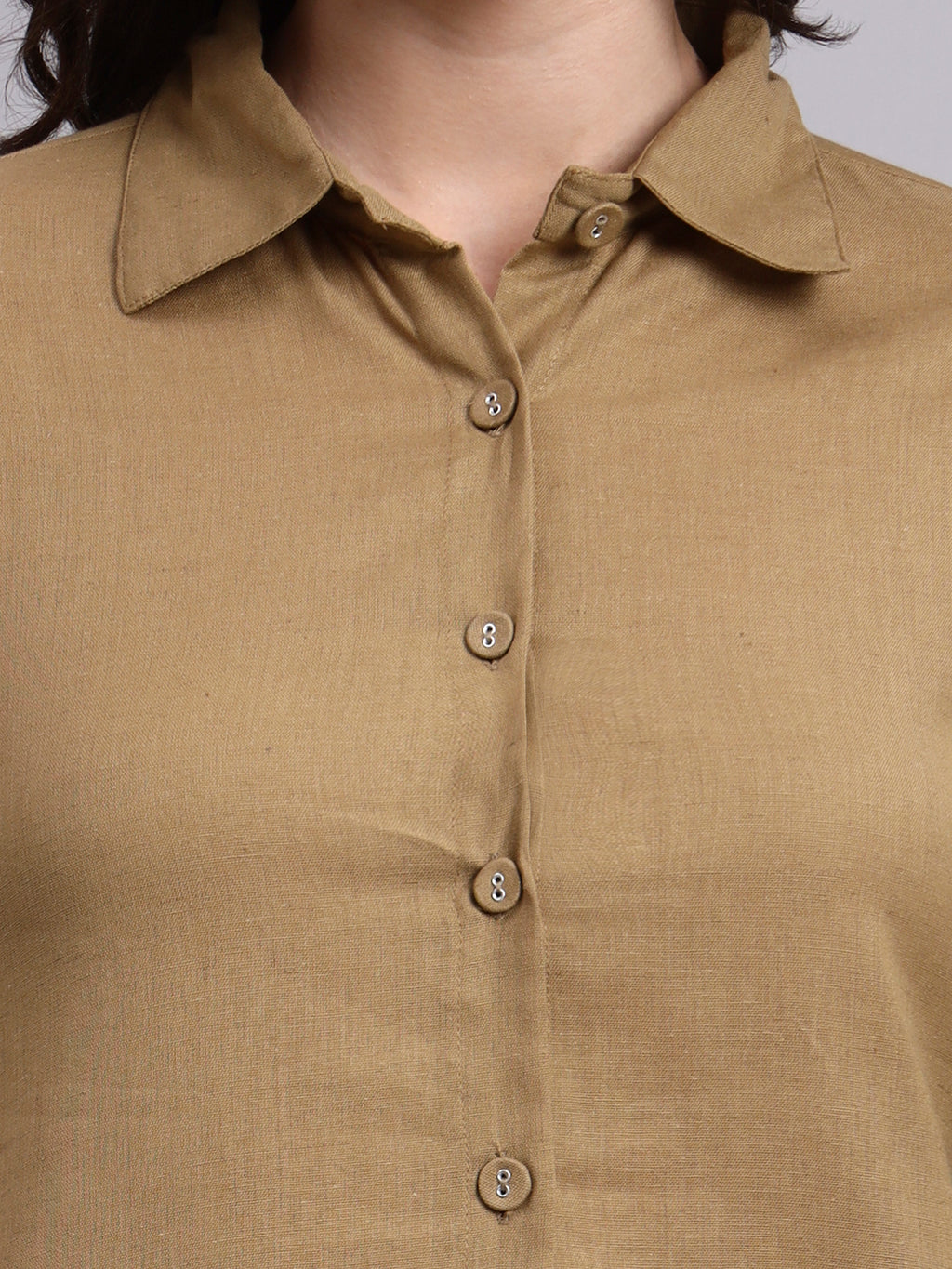 Women Khaki Plain Cotton Shirt & Pant set