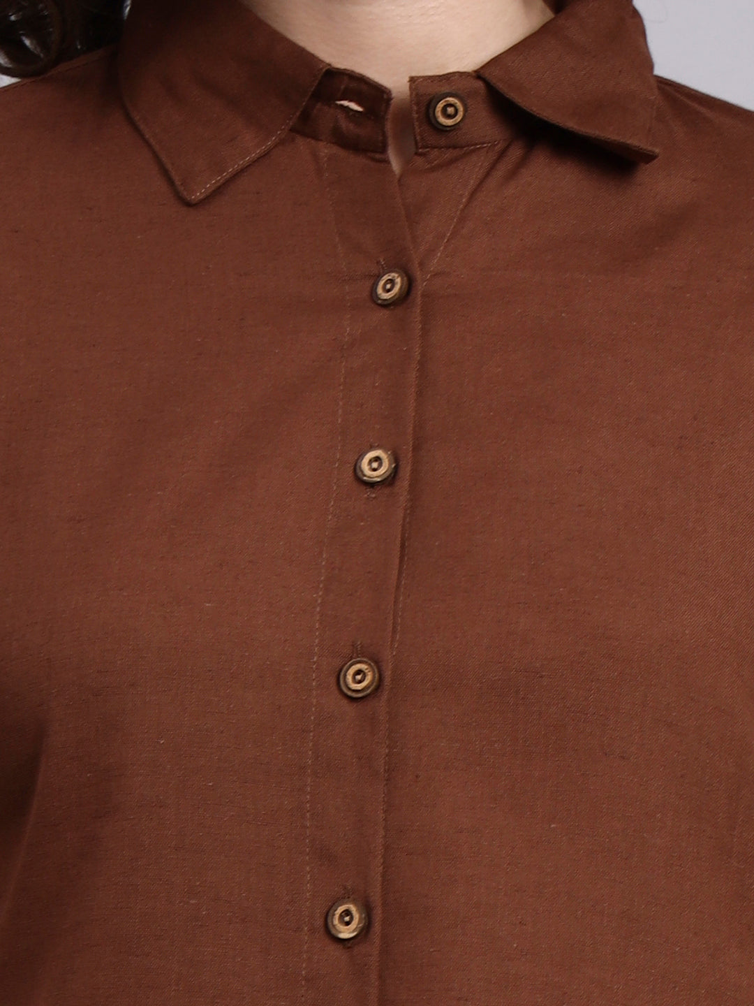 Women Brown Plain Cotton Shirt & Pant set