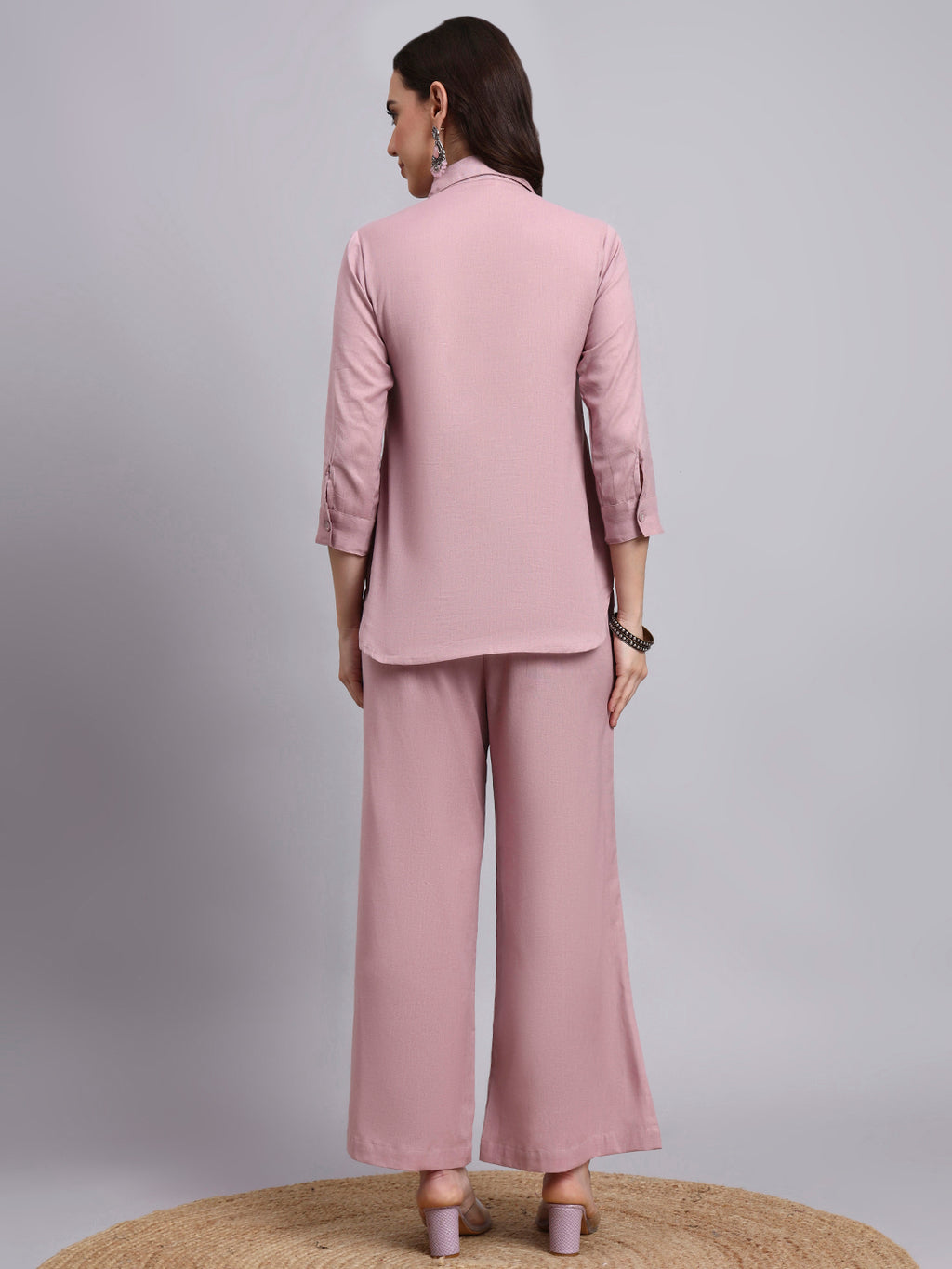 Women Peach Plain Cotton Shirt & Pant set
