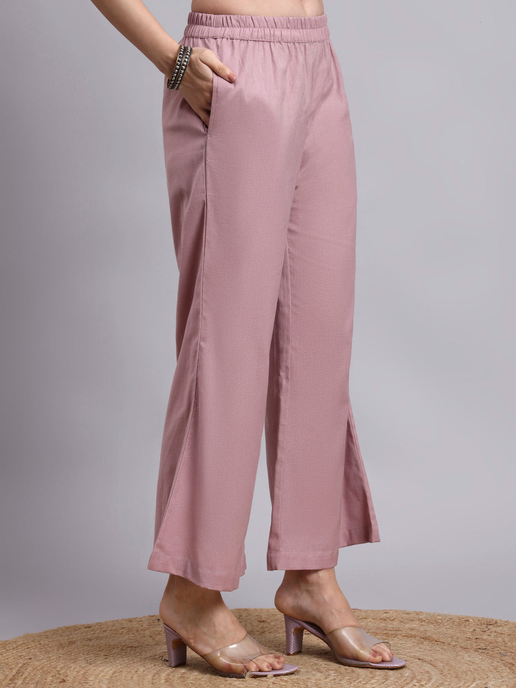 Women Peach Plain Cotton Shirt & Pant set