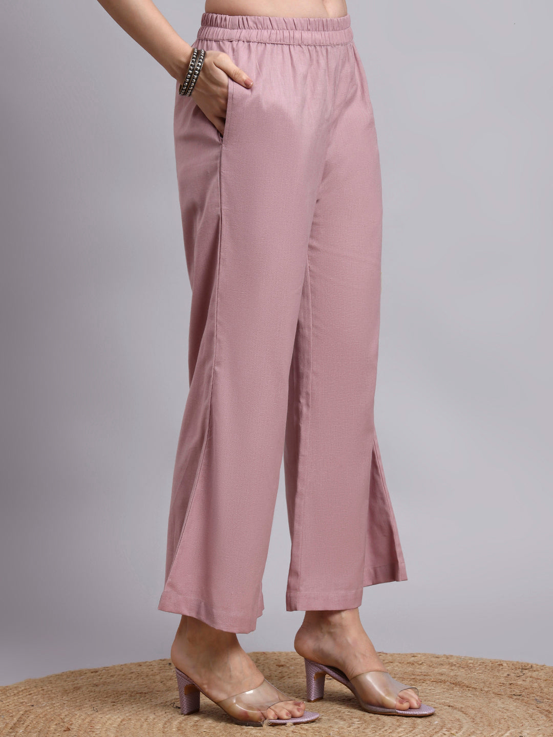 Women Peach Plain Cotton Shirt & Pant set