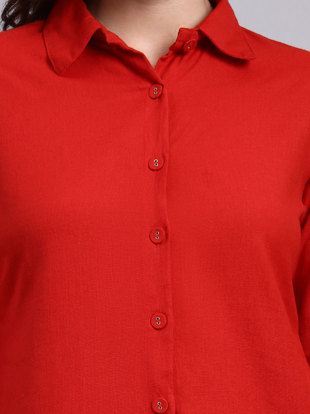 Women Red Plain Cotton Shirt & Shorts