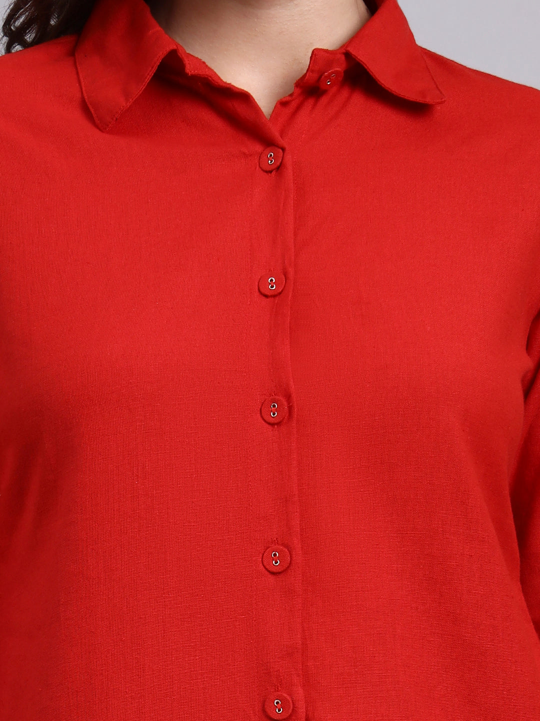 Women Red Plain Cotton Shirt & Shorts