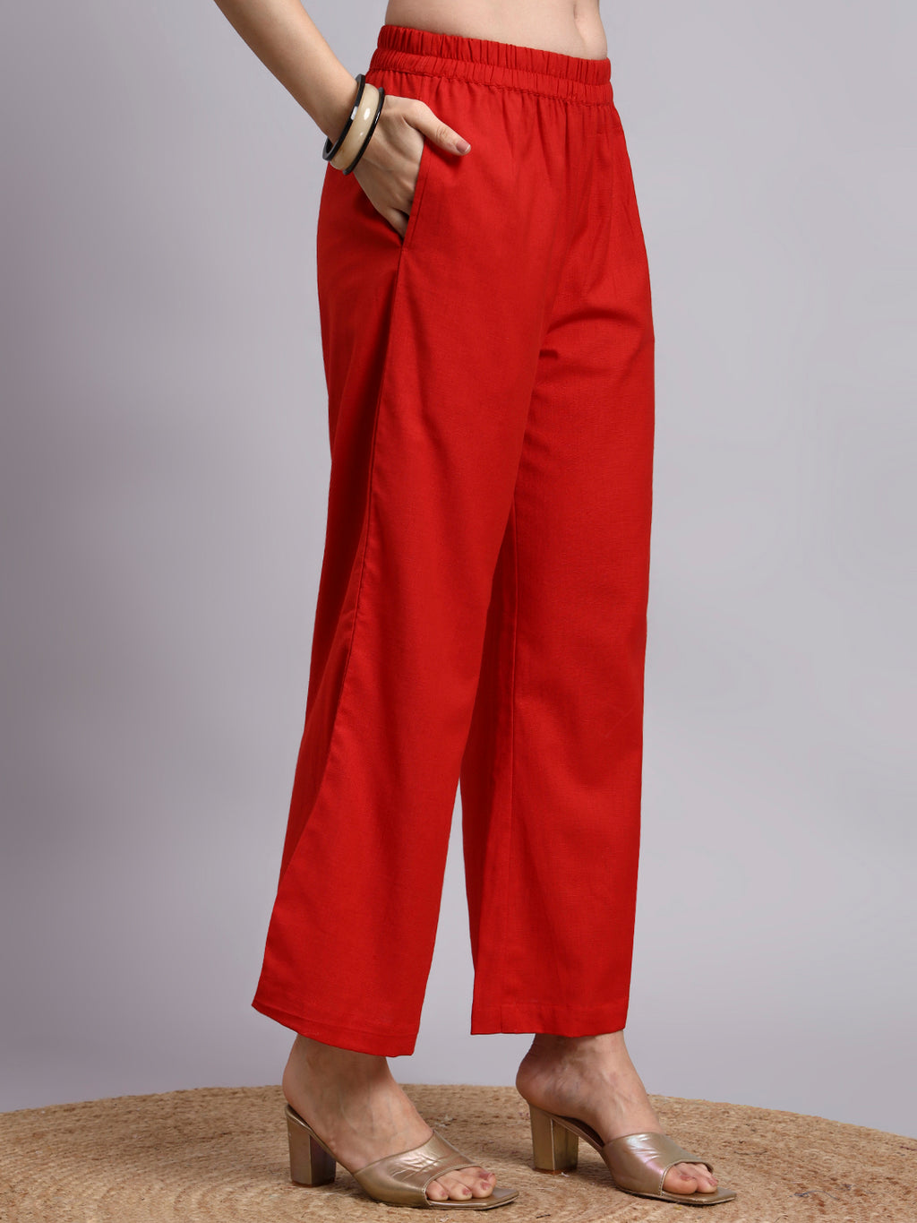 Women Red Plain Cotton Shirt & Shorts