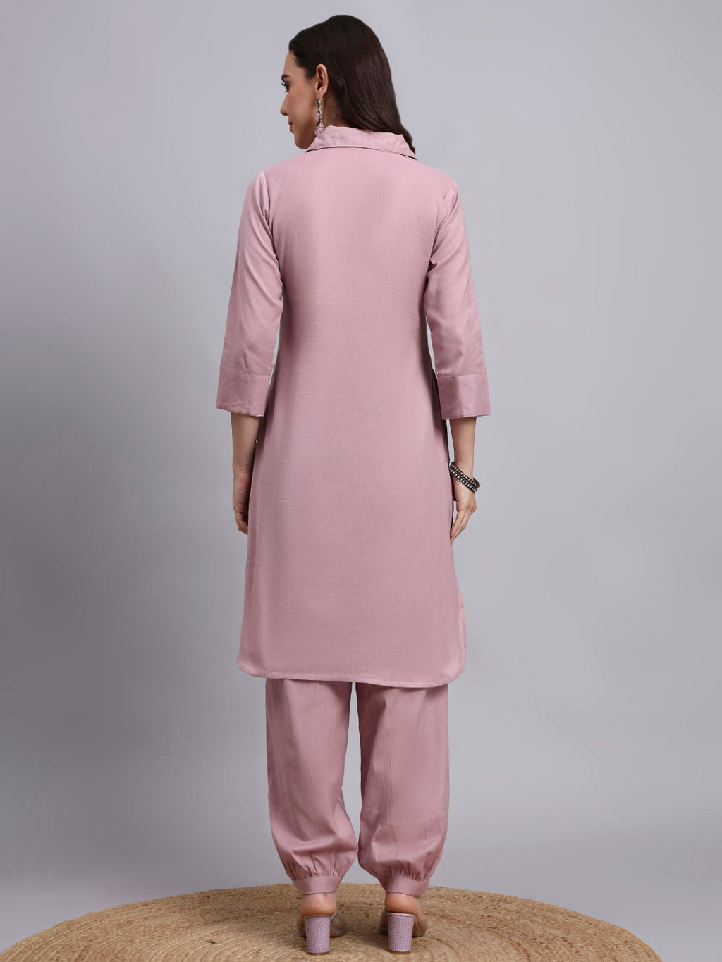 Women Peach Plain Cotton flex Kurta pant set