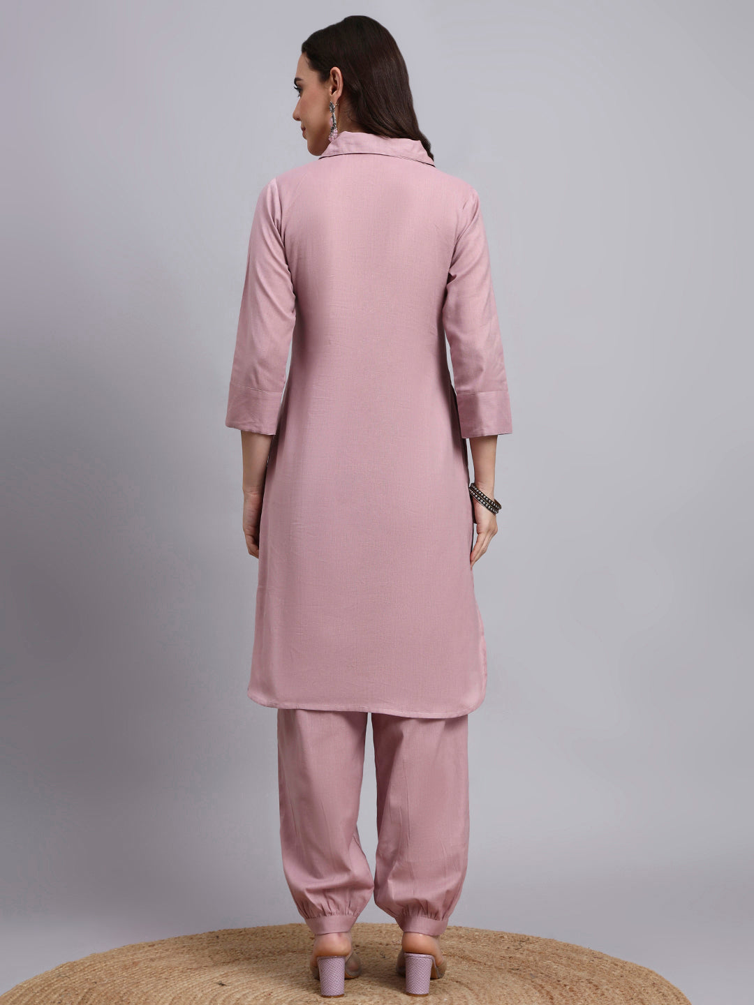 Women Peach Plain Cotton flex Kurta pant set