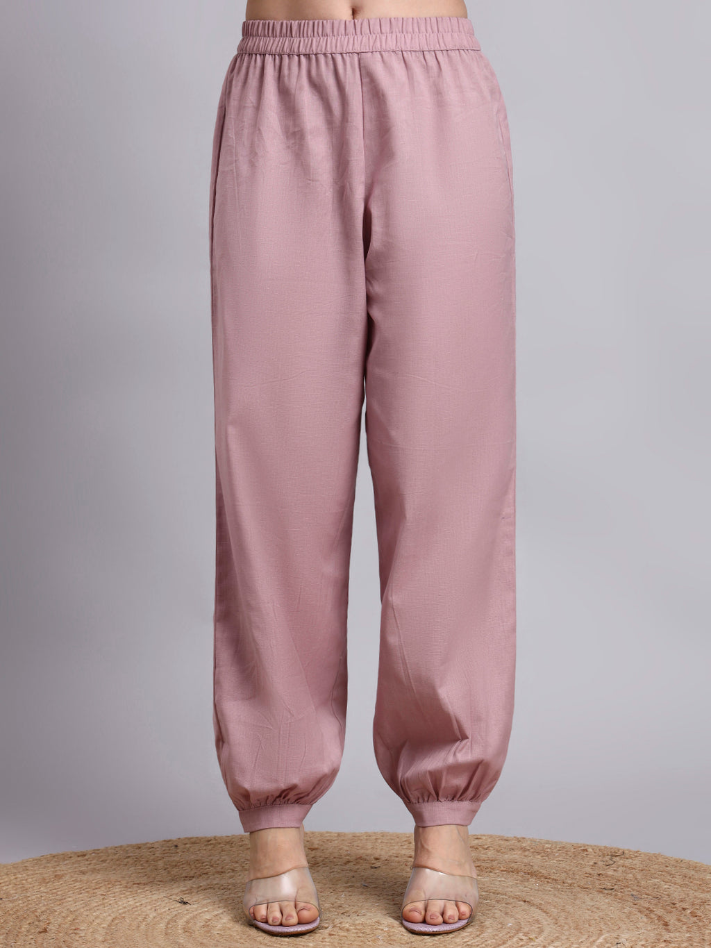 Women Peach Plain Cotton flex Kurta pant set