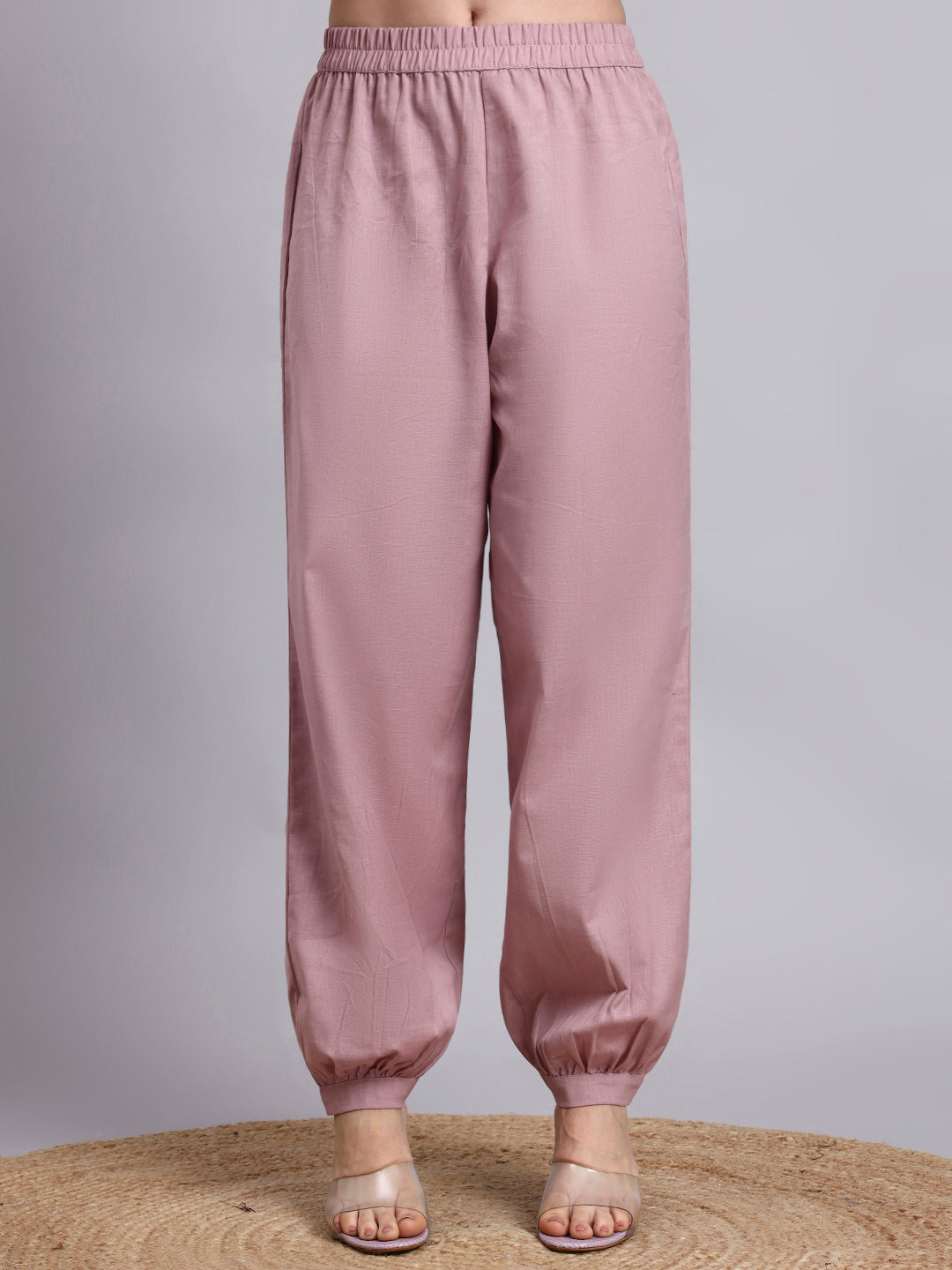 Women Peach Plain Cotton flex Kurta pant set