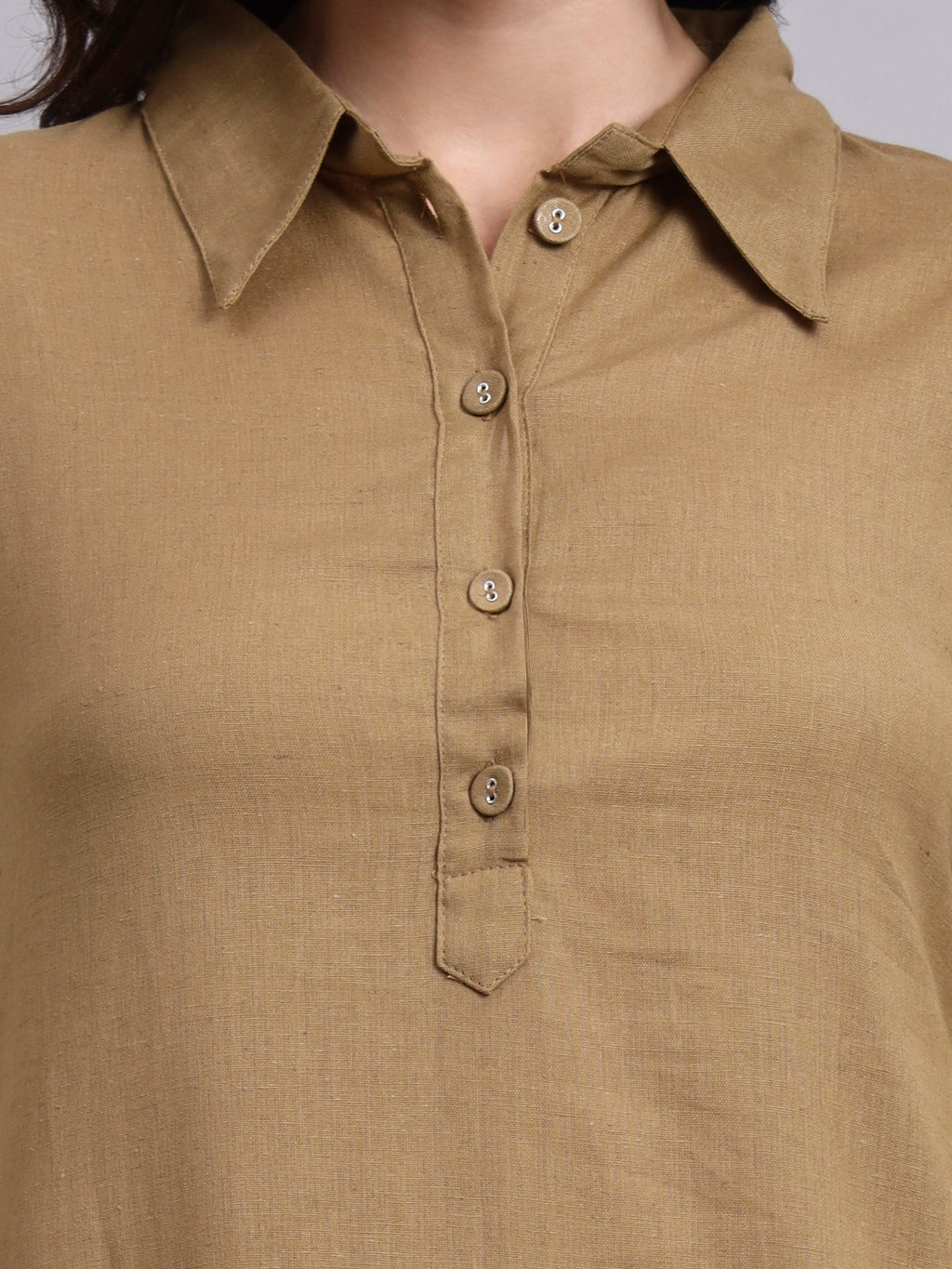 Women Khaki Plain Cotton flex Kurta pant set