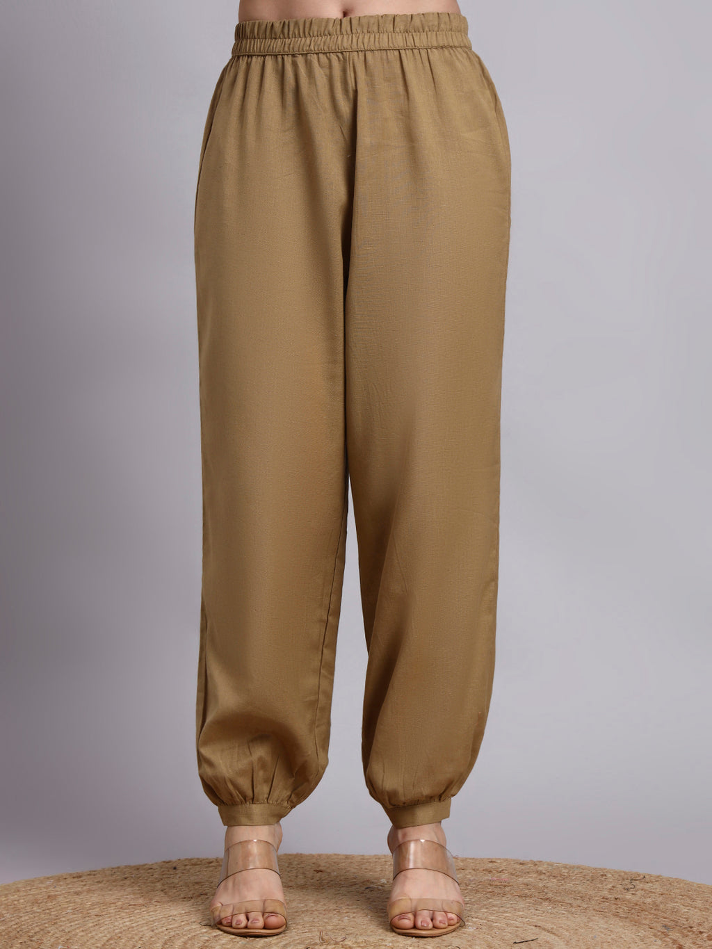 Women Khaki Plain Cotton flex Kurta pant set