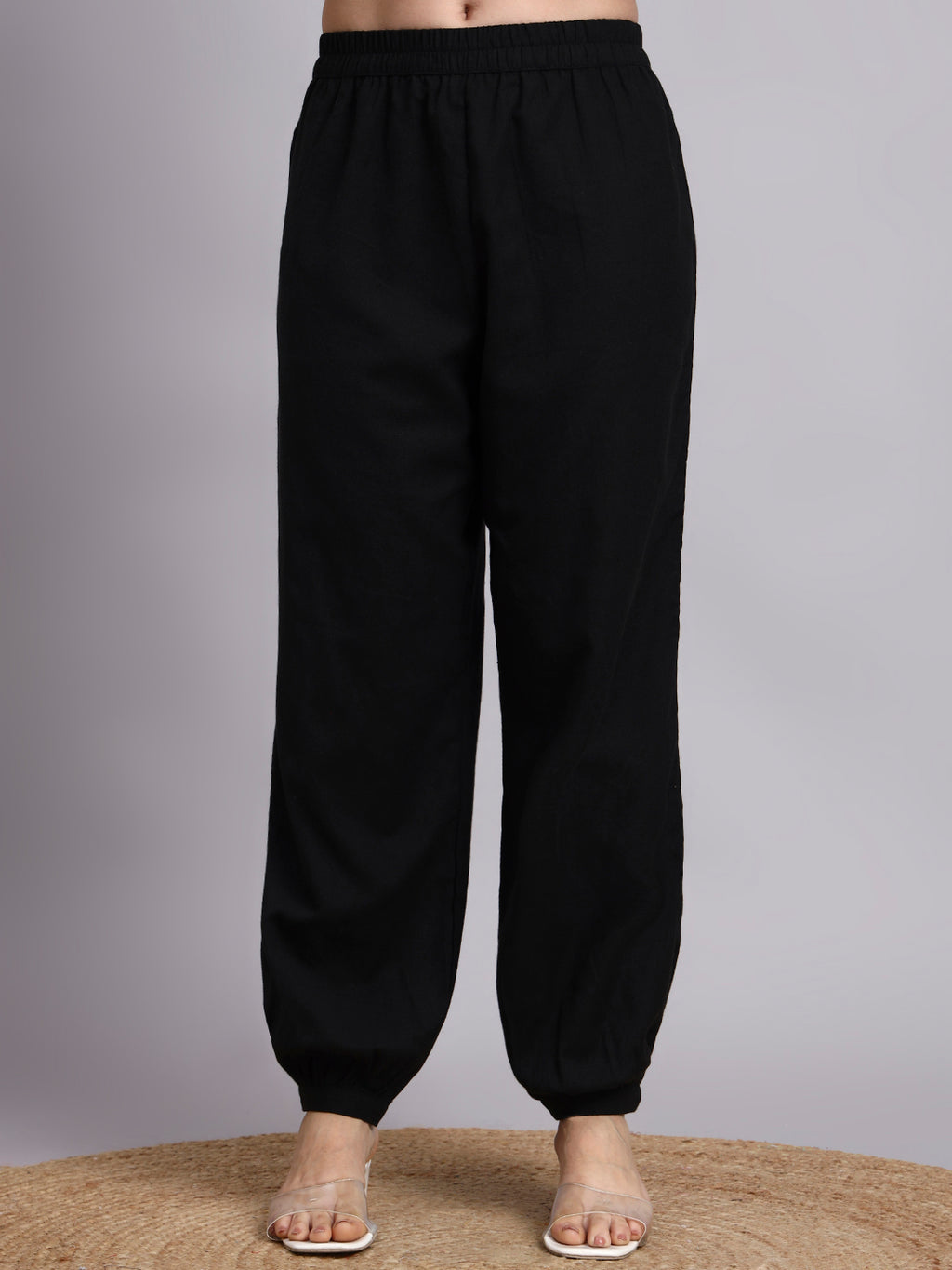 Women Black Plain Rayon Kurta & Dhoti Pants
