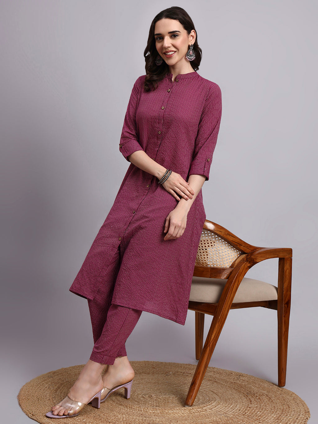 Women Purple Plain Cotton katha Kurta pant set