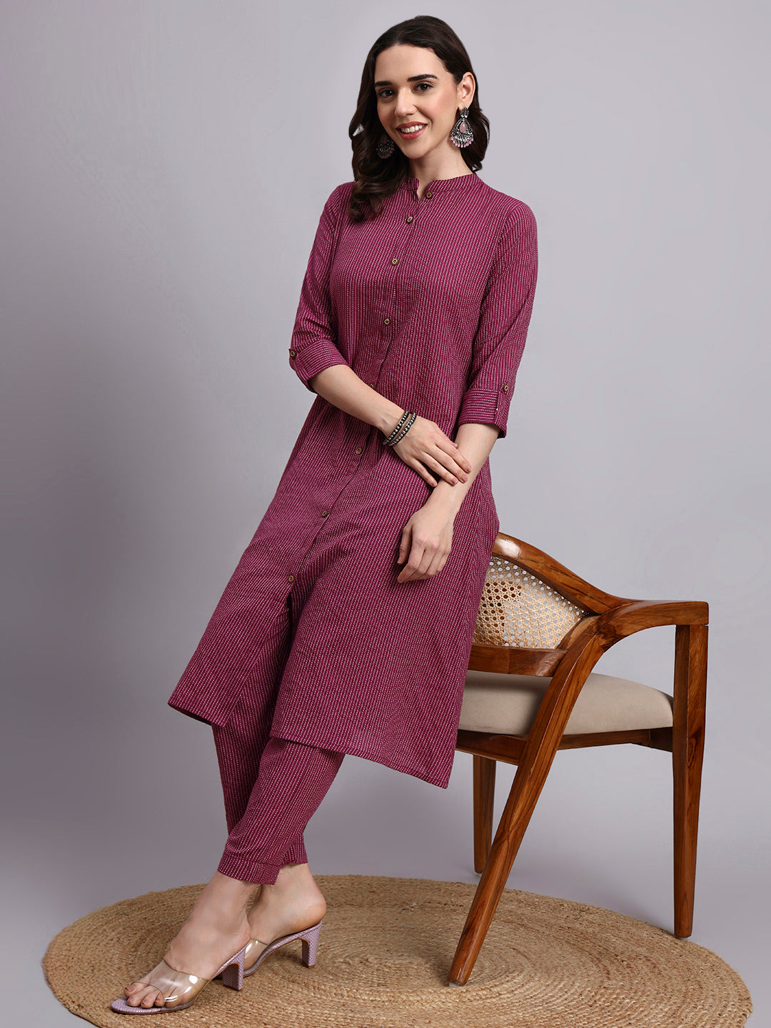 Women Purple Plain Cotton katha Kurta pant set