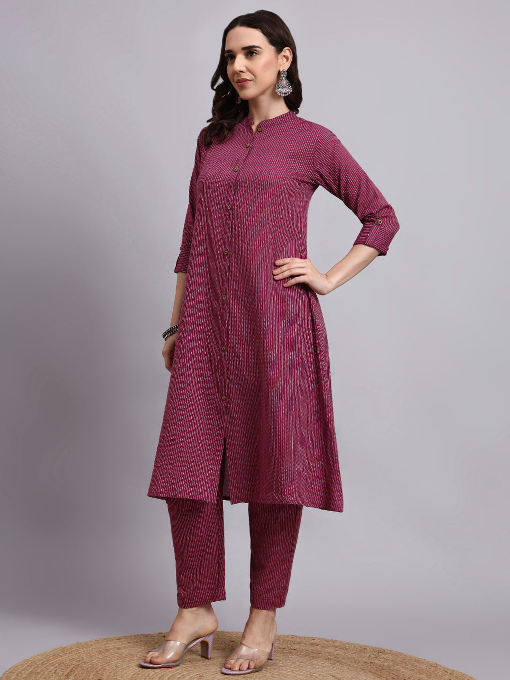 Women Purple Plain Cotton katha Kurta pant set