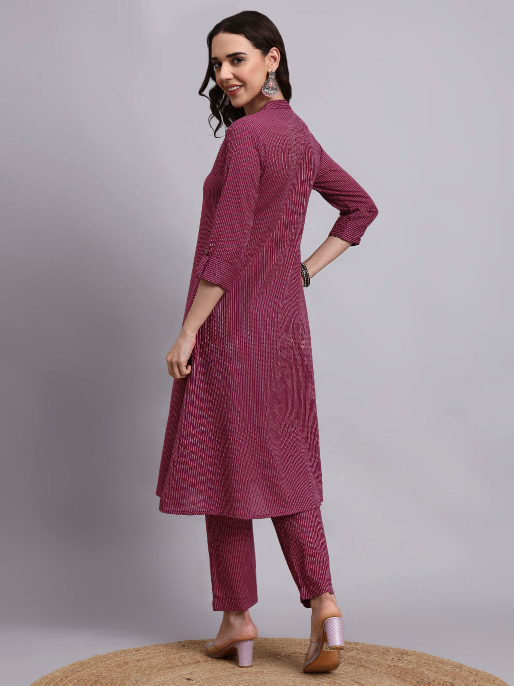 Women Purple Plain Cotton katha Kurta pant set
