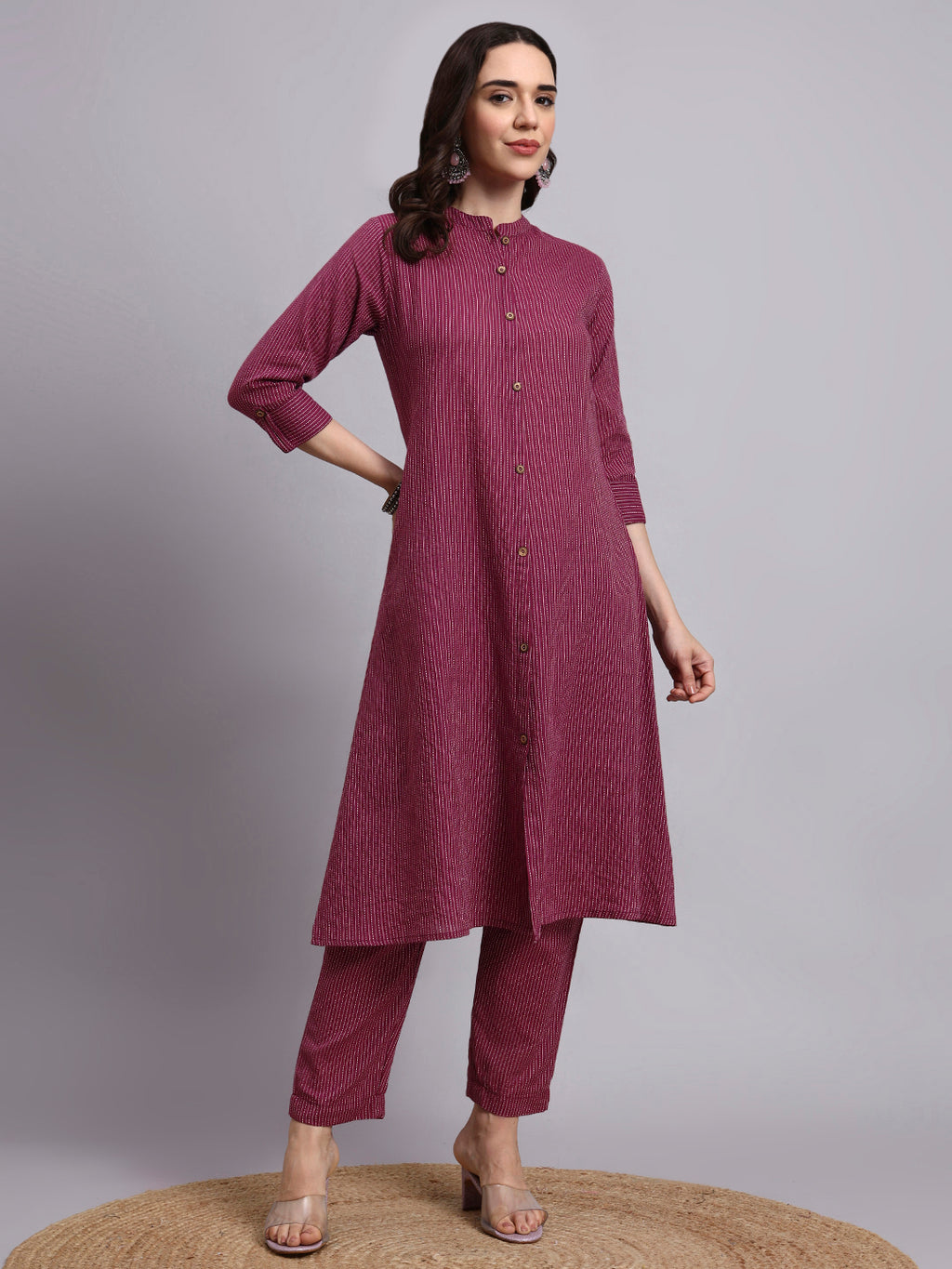 Women Purple Plain Cotton katha Kurta pant set