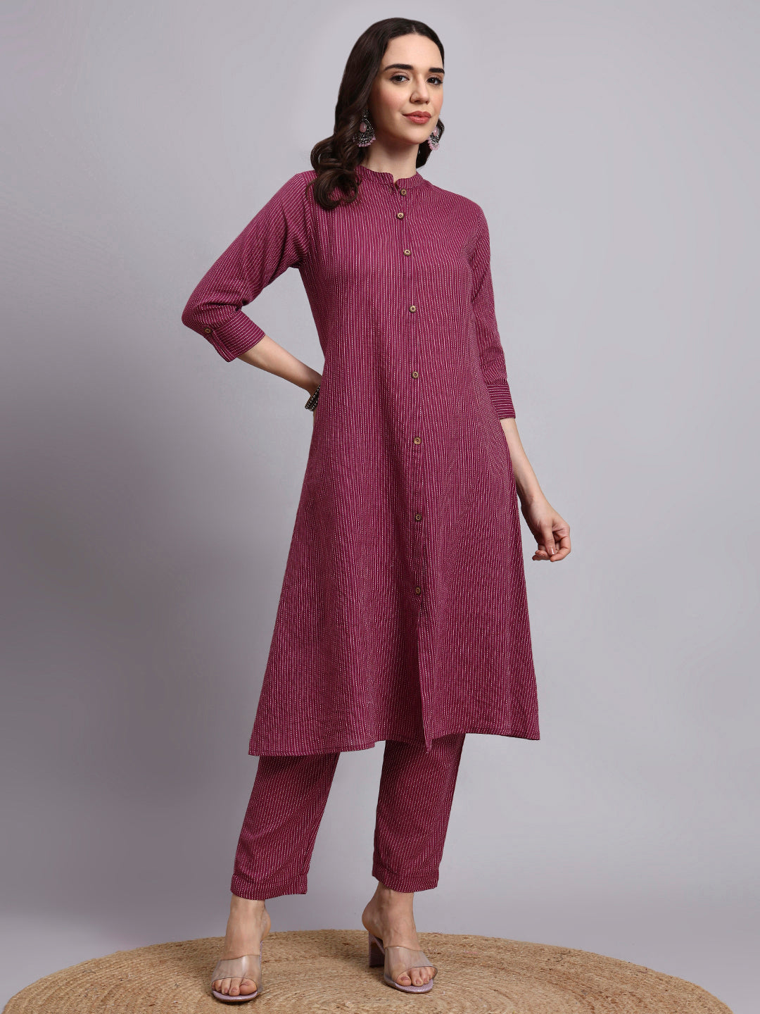Women Purple Plain Cotton katha Kurta pant set