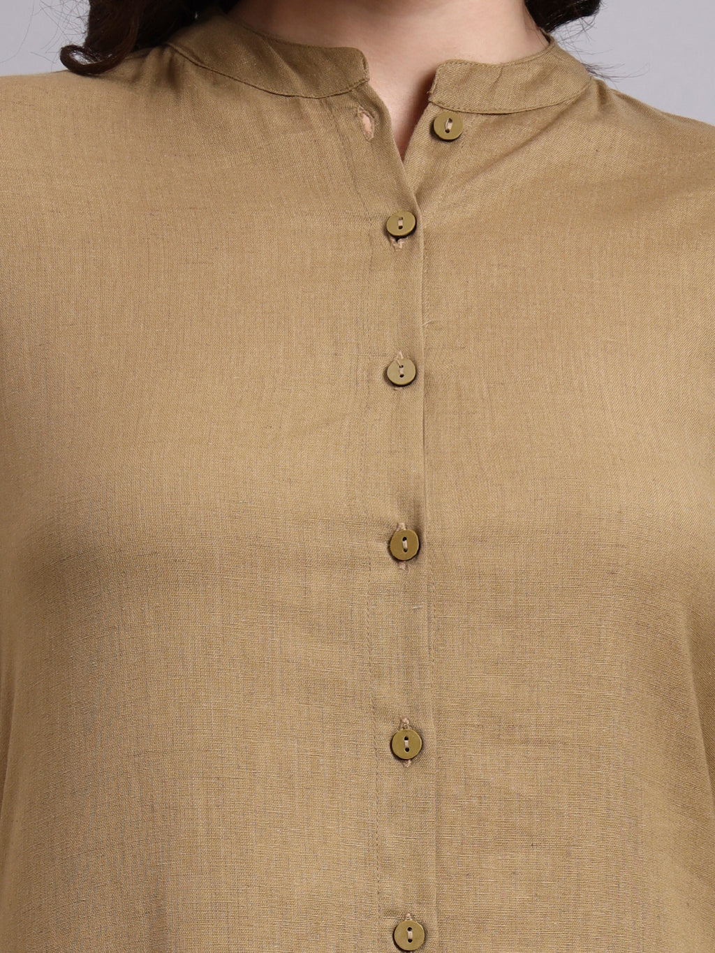 Women Khaki Plain Cotton flex Kurta pant set
