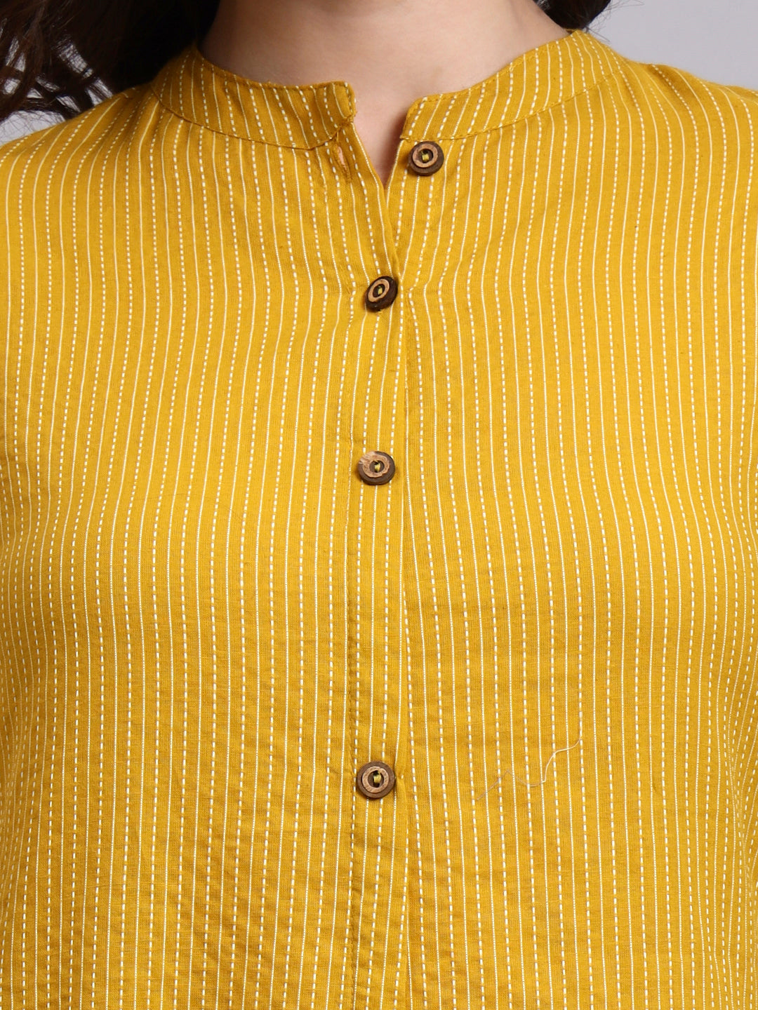 Women Yellow Plain Cotton katha Kurta pant set