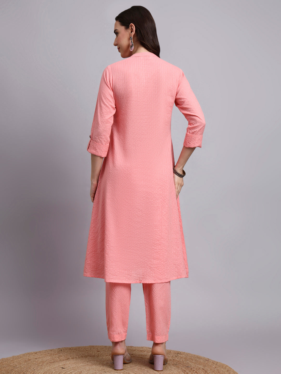 Women Pink Plain Cotton katha Kurta pant set