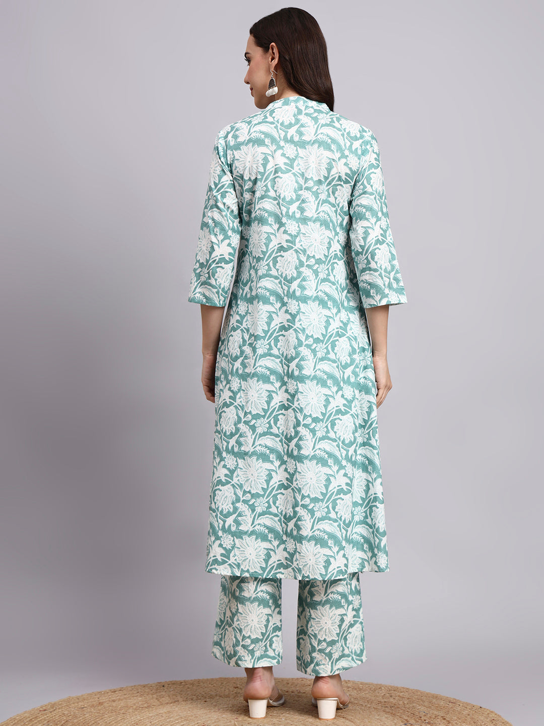 Women Green Printed Cotton Kurta pant set
